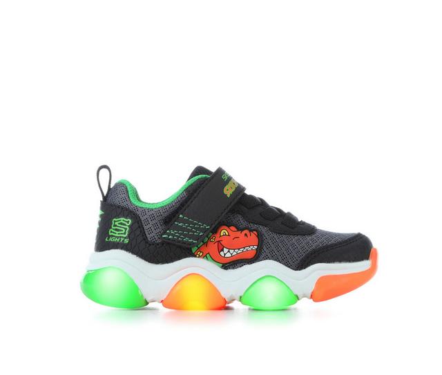 Boys' Skechers Infant Mighty Glow 2.0 Skech-O-Saurus Light-Up Shoes in Blk/Gy/Org/Grn color