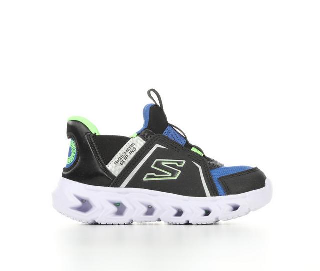 Boys' Skechers Toddler Slip On Hypno Flash Light-Up Shoes in Blk/Blue/Lime color