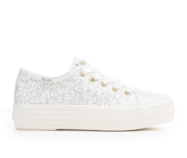 Girls' Keds Little Kid & Big Kid Triple Up Glitter Celebrations Platform Sneakers in White color