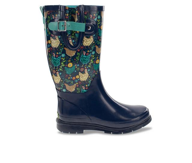 Women's Western Chief Chicken Scratch Tall Rain Boots in Navy color