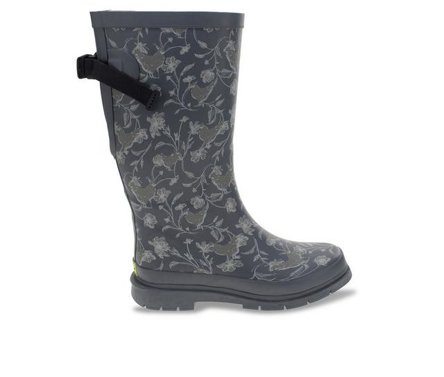 Women's Western Chief Garden Chickens Wide Calf Tall Rain Boots in Gray color