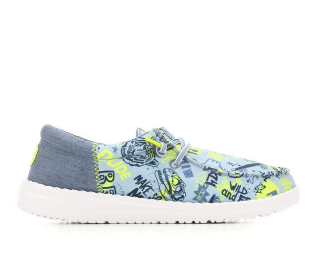 Boys' HEYDUDE Little Kid & Big Kid Wally Funk Graffiti Casual Shoes in Blue color