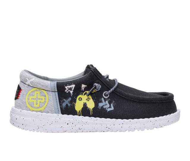 Boys' HEYDUDE Little Kid & Big Kid Wally Funk Graffiti Casual Shoes in Gamer Black color