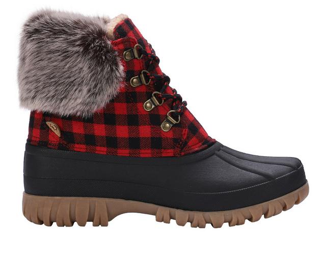 Women's Lamo Footwear Brielle Winter Duck Boots in Red Plaid color