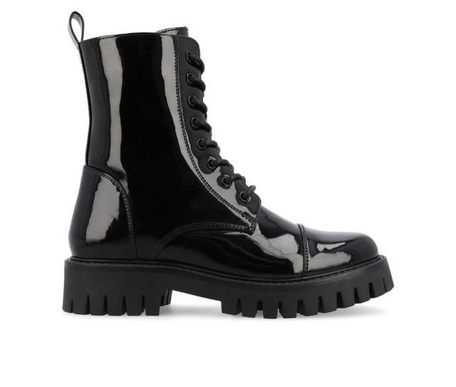 Women's Journee Collection Aaley Combat Boots in Patent/Black color