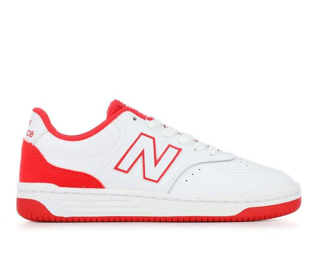 Boys' New Balance BB80 Grade School Sneakers in White/True Red color
