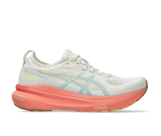 Women's ASICS Gel Kayano 31 Running Shoes in Birch/Aqua color
