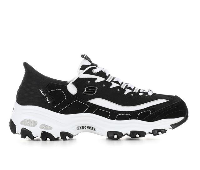 Women's Skechers 150030 D'Lites Slip-Ins Sneakers in Black/White color