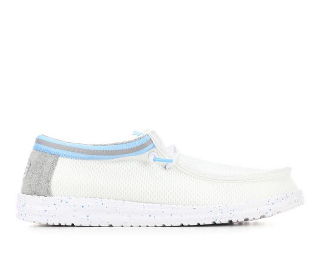 Men's HEYDUDE Wally Varsity Jersey Casual Shoes in White/Blue color