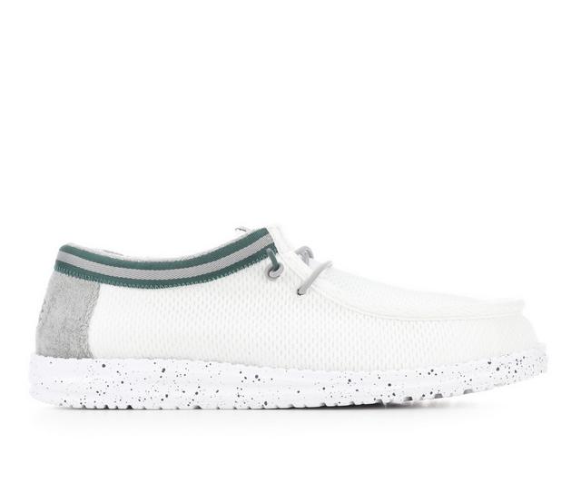 Men's HEYDUDE Wally Varsity Jersey Casual Shoes in White/Green color