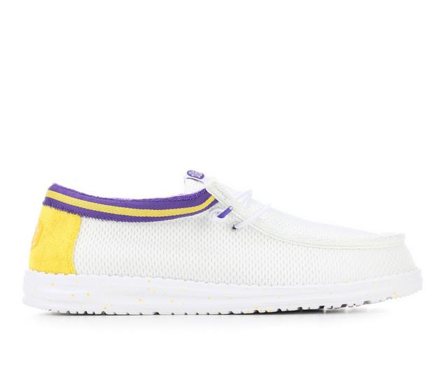 Men's HEYDUDE Wally Varsity Jersey Casual Shoes in White/Yellow color