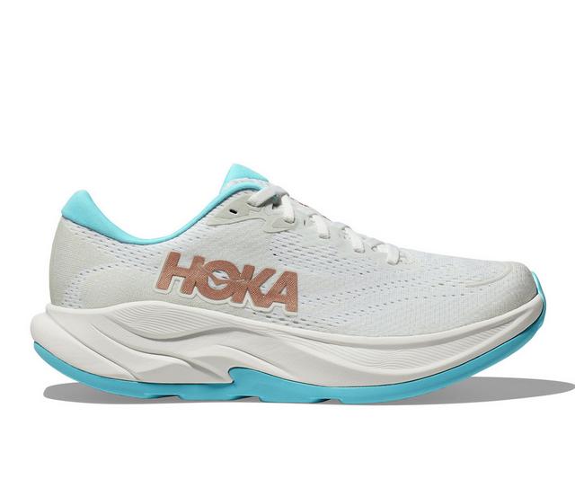Women's Hoka Rincon 4 Running Shoes in Frost/Rose Gold color