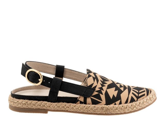 Women's Trotters Paisley Espadrille Slingback Loafers in Black/Tan color