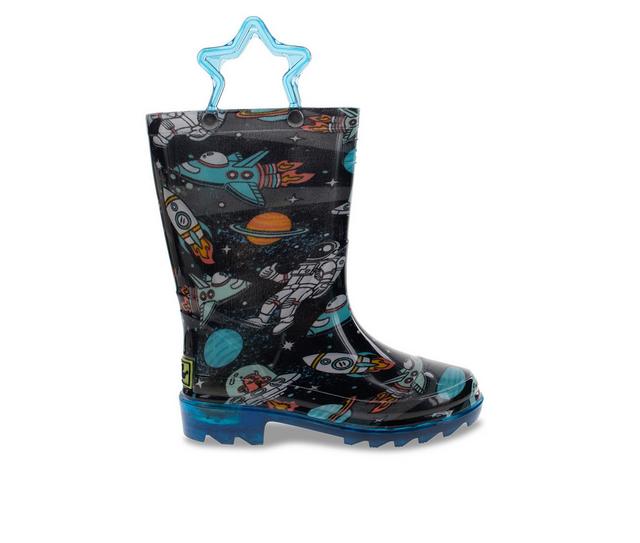 Boys' Western Chief Toddler Silly Space Lightted Rain Boots in Black color