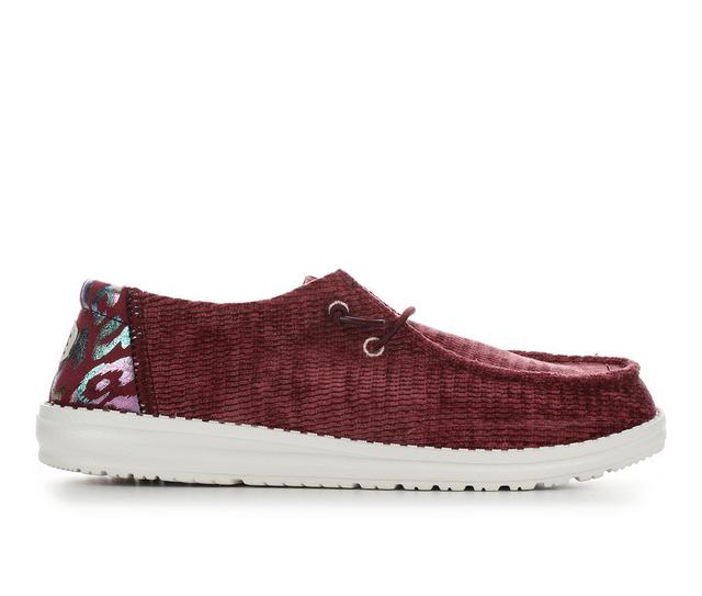 Women's HEYDUDE Wendy Corduroy Leo Casual Shoes in Burgundy color