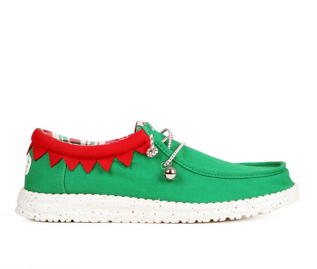 Men's HEYDUDE Wally Holliday Elf Casual Shoes in Green/Red color