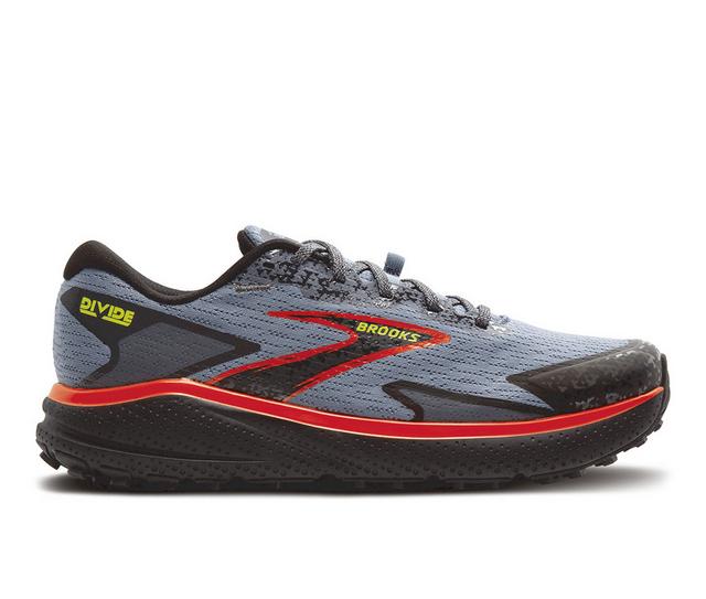 Men's Brooks Divide 5 Trail Running Shoes in Grey/Red/Blk color