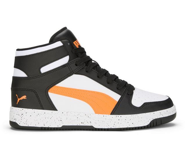 Men's Puma Rebound SL Light Speckle Basketball Sneakers in Black/Orange/Wh color