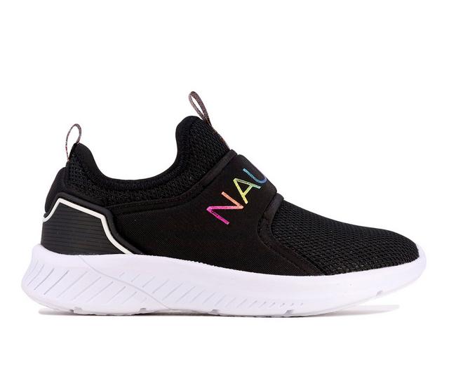 Girls' Nautica Little Kid & Big Kid Coaster Sneaker in Blk Glt Rainbow color