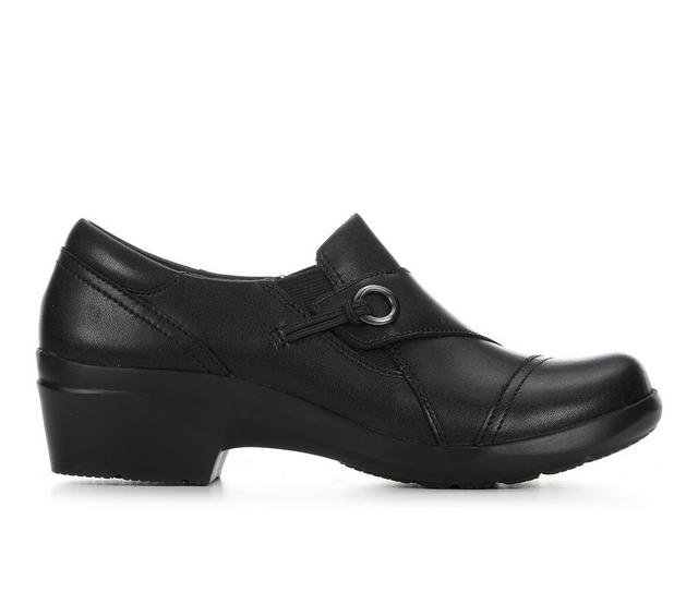 Women's Clarks Angie Meadow Casual Shoes in Black Leather color