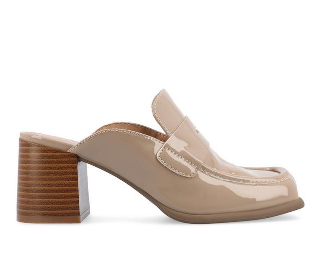 Women's Journee Collection Bayley Block Heel Mules in Patent/Taupe color