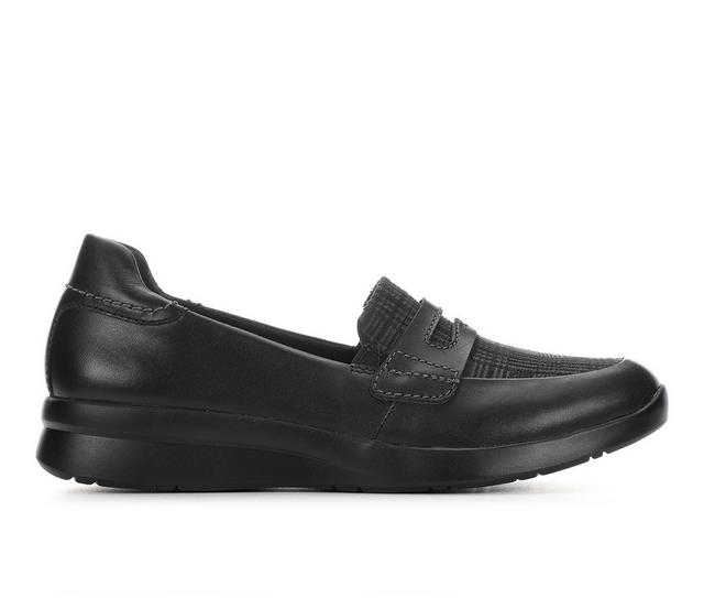 Women's Clarks Ellowyn Penny Loafers in Black Leather color