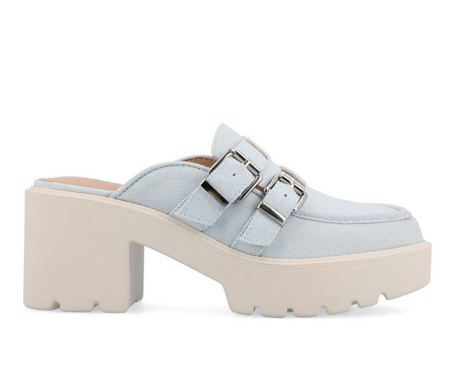 Women's Journee Collection Brydie Platform Heeled Mules in Light Denim color