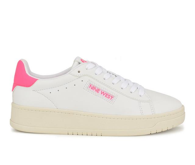 Women's Nine West Dunnit Sneakers in White/Neon Pink color