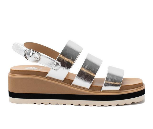 Women's Yellow Box Andaya Wedge Sandals in Silver color