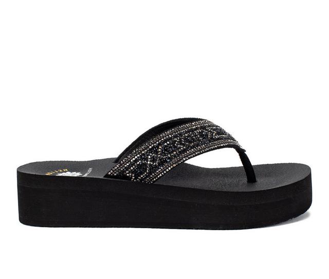 Women's Yellow Box Balat Flip-Flop Wedges in Black color