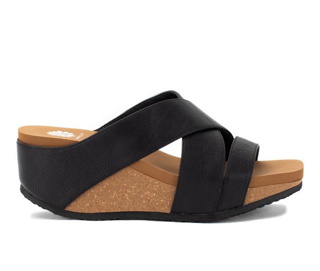 Women's Yellow Box Chela Wedge Sandals in Black color