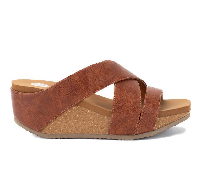 Women's Yellow Box Chela Wedge Sandals in Tan color