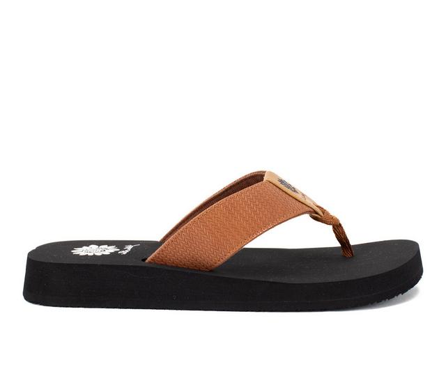 Women's Yellow Box Flance Flip-Flops in Tan color