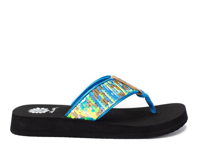 Women's Yellow Box Flant Flip-Flops in Blue color