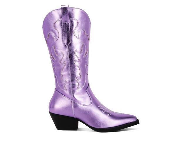 Women's London Rag Cowboy Metallic Western Boots in Purple color