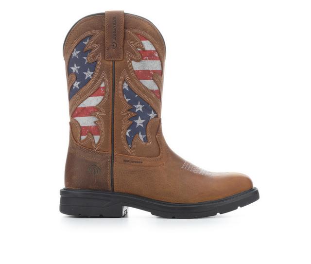 Men's Wolverine Rancher Flag Work Boots in USA Brown color