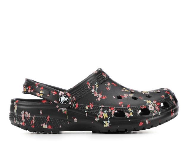 Adults' Crocs Classic Ditsy Floral Clogs in Black color