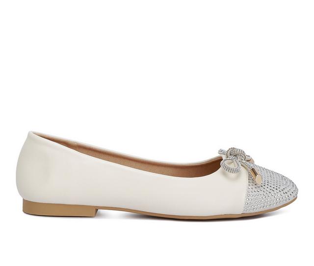 Women's London Rag Rhinestone Toe Cap Flats in Off White color