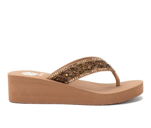 Women's Yellow Box Salima Wedge Flip-Flops in Bronze color