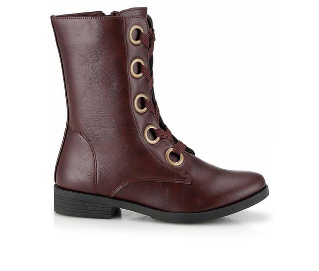 Women's Henry Ferrara Charm-508 Mid Calf Combat Boots in Burgundy color