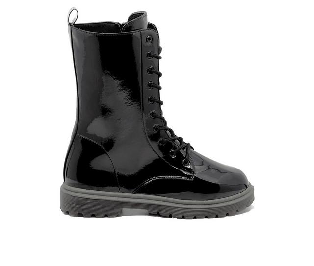 Women's Henry Ferrara B905 Mid Calf Combat Boots in Black Patent color