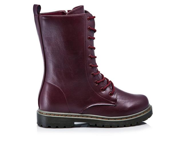 Women's Henry Ferrara B905 Mid Calf Combat Boots in Burgundy color