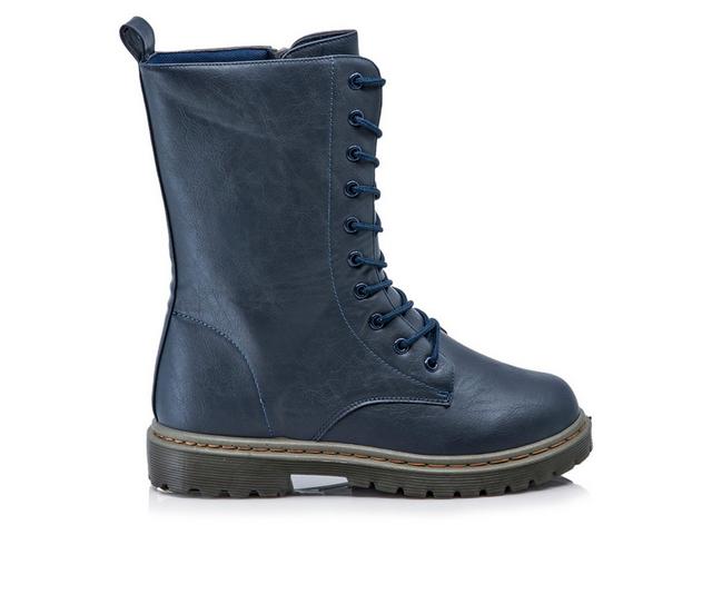 Women's Henry Ferrara B905 Mid Calf Combat Boots in Navy color