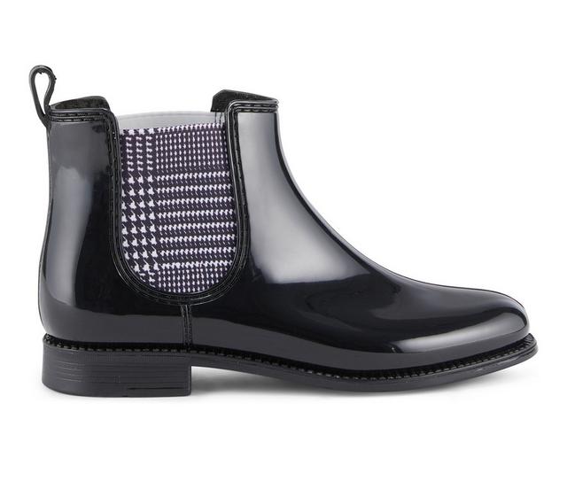 Women's Henry Ferrara Marsala-Houndstooth Rain Boots in Black Shiny color