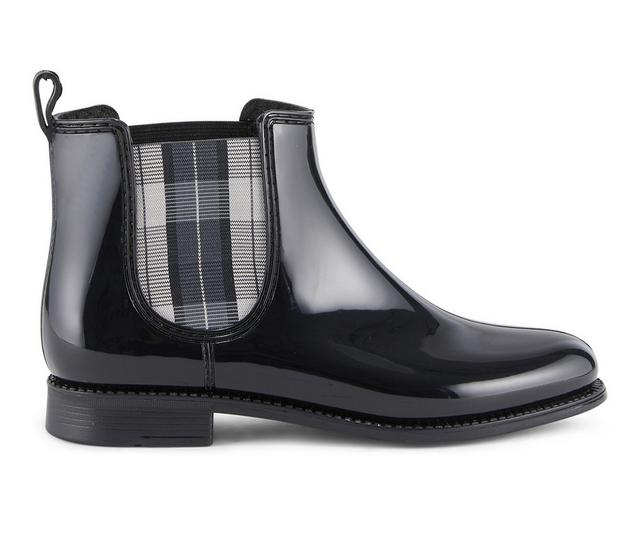 Women's Henry Ferrara Marsala-Plaid Rain Boots in Black Shiny color