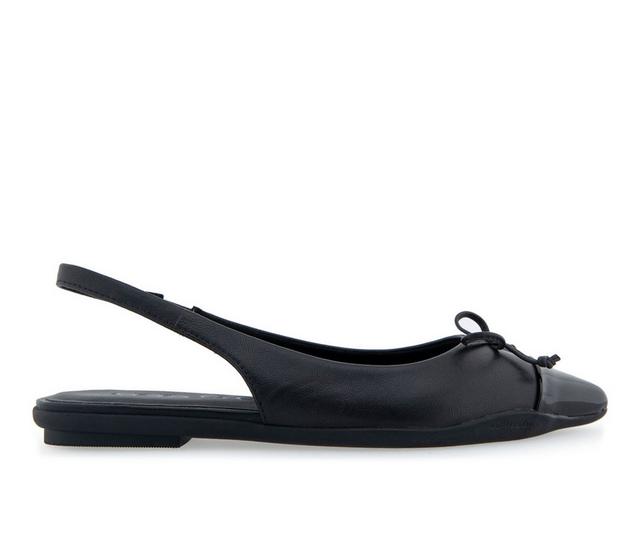 Women's Aerosoles Donna Slingback Flats in Black Leather color