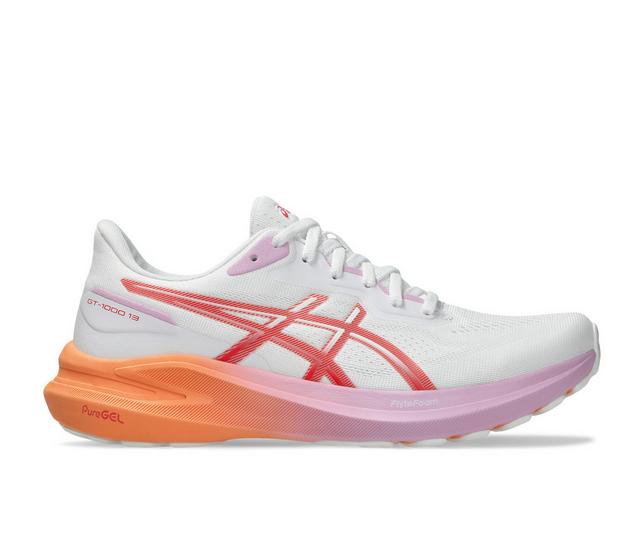 Women's ASICS GT-1000 13 Running Shoes in White/Coral color