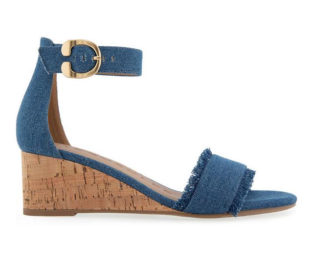 Women's Aerosoles Willis Wedge Sandals in Blue Denim color