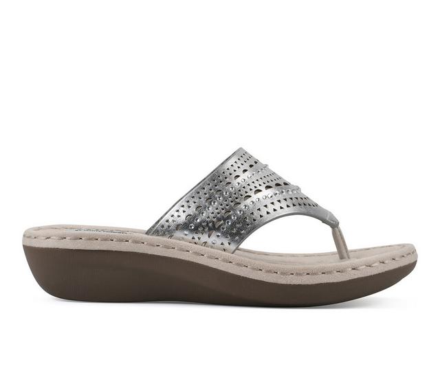 Women's Cliffs by White Mountain Comate Wedge Flip-Flops in Silver color