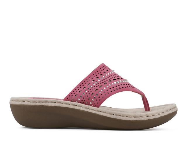 Women's Cliffs by White Mountain Comate Wedge Flip-Flops in Fuchsia color